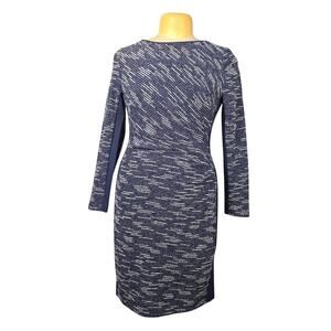 Navy‎ Blue Textured Knit Sheath Dress Bodycon Work Stretch Career Midi Office